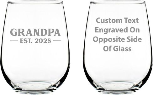 Custom Grandpa Est 20XX - New Grandfather Custom Stemless Wine Glass Gift for First Time Grandparents - Bold 17 Oz Large Glasses in Saudi Arabia