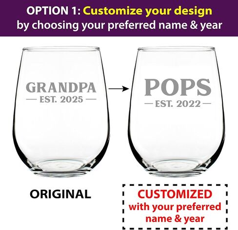 Custom Grandpa Est 20XX - New Grandfather Custom Stemless Wine Glass Gift for First Time Grandparents - Bold 17 Oz Large Glasses in Saudi Arabia