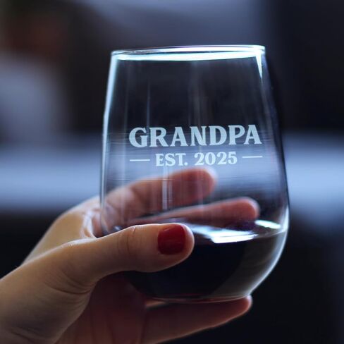 Custom Grandpa Est 20XX - New Grandfather Custom Stemless Wine Glass Gift for First Time Grandparents - Bold 17 Oz Large Glasses in Saudi Arabia