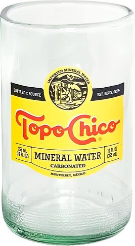 Topo Chico Drinking Glasses 8 Fl Oz Fire Polished Smooth Rim Upcycled (Set of 2) Gift - Glassware Sets - Glass Tumbler - Water Cocktail Wine Whiskey Tequila Glass - Cup - Recycled Drinkware in Saudi Arabia