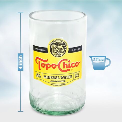 Topo Chico Drinking Glasses 8 Fl Oz Fire Polished Smooth Rim Upcycled (Set of 2) Gift - Glassware Sets - Glass Tumbler - Water Cocktail Wine Whiskey Tequila Glass - Cup - Recycled Drinkware in Saudi Arabia