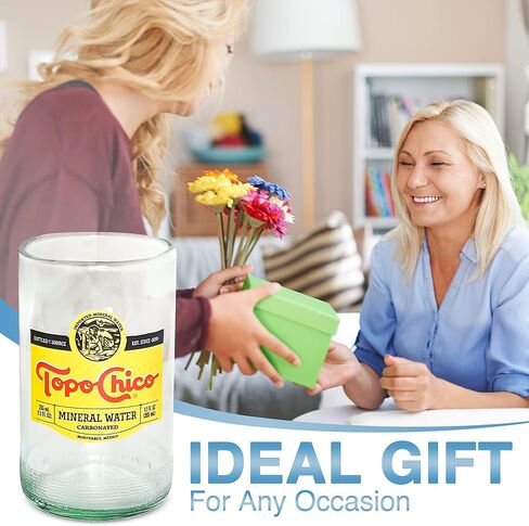 Topo Chico Drinking Glasses 8 Fl Oz Fire Polished Smooth Rim Upcycled (Set of 2) Gift - Glassware Sets - Glass Tumbler - Water Cocktail Wine Whiskey Tequila Glass - Cup - Recycled Drinkware in Saudi Arabia