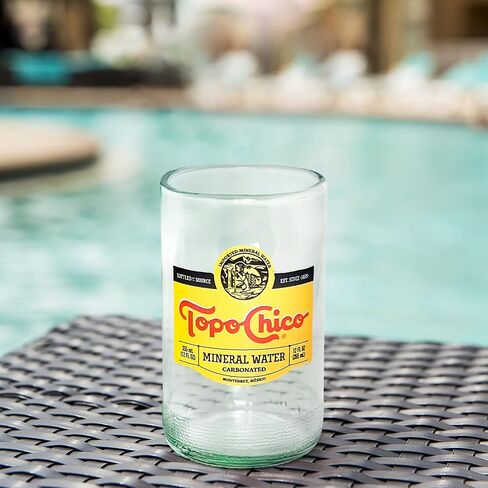 Topo Chico Drinking Glasses 8 Fl Oz Fire Polished Smooth Rim Upcycled (Set of 2) Gift - Glassware Sets - Glass Tumbler - Water Cocktail Wine Whiskey Tequila Glass - Cup - Recycled Drinkware in Saudi Arabia