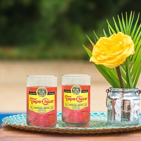 Topo Chico Drinking Glasses 8 Fl Oz Fire Polished Smooth Rim Upcycled (Set of 2) Gift - Glassware Sets - Glass Tumbler - Water Cocktail Wine Whiskey Tequila Glass - Cup - Recycled Drinkware in Saudi Arabia