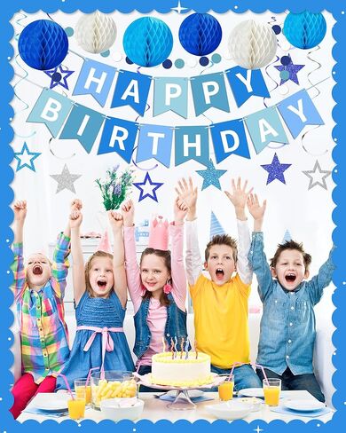 زينة عيد ميلاد سعيد زرقاء، لافتة عيد ميلاد سعيد مع كرات قرص العسل، نجوم معلقة، إكليل منقط، ديكورات الحفلات للرجال والأولاد والنساء والفتيات in Kuwait