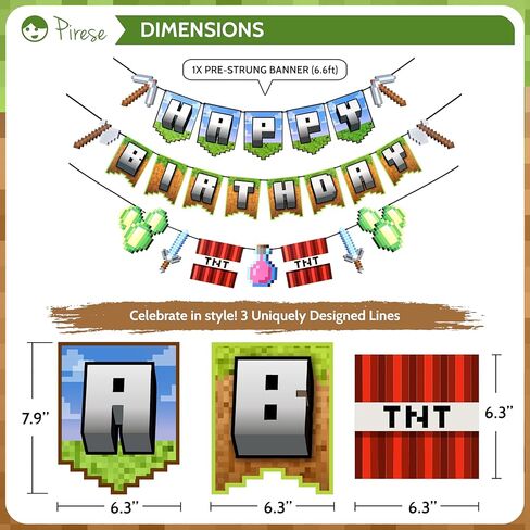 Pirese Pixel Birthday Decorations – Pixel Happy Birthday Banner with Balloons, Pre-Strung Retro Video Game Birthday Party Supplies Kit in Saudi Arabia