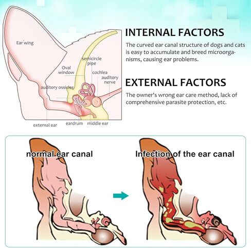 علاج عث الأذن للكلاب والقطط، إغاثة الكلاب والقطط التي تعاني من عث الأذن، قطرات تنظيف الأذن للحيوانات الأليفة مع الصبار المهدئ لعدوى الخميرة للكلاب والقطط (1) in Kuwait