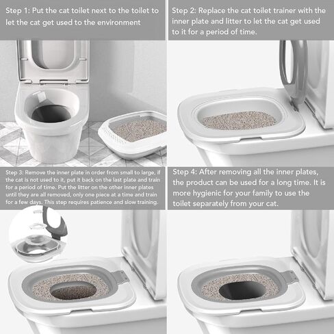 Cat Toilet Training Seat, Urinal Seat Potty for Pet, Reusable Cat Toilet Trainer, 37 x 40 cm Removable Pet Toilet Training System, Cat Toilet Litter Tray Toilet Trainer (Gray) in Saudi Arabia