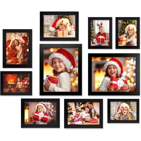 PWTAKO 10 Pack Picture Frames Collage Wall Decor, Gallery Wall Frame Set for Wall Mounting, Multi Sizes Including 8x10, 5x7, 4x6 Family Photo Frames Black