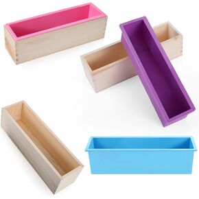 3 Pcs 42oz Soap Molds, Rectangular Silicone Loaf Soap Making Molds with 3 Wood Box, Flexible Soap Making Molds for Making Craft Soap Homemade DIY Tool(Green, Pink, Blue)