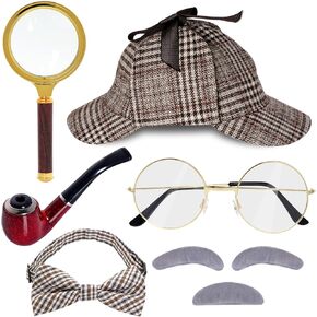HOVEOX 6 Pieces Detective Costume Detective Outfit Detective Costume Accessories Detective Hat Detective Prop Halloween