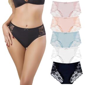 Chouchounel Ladies Underwear Panties Hipster Briefs Lace Panties Lingerie Set 5-Pack Low Rise Women Underwear