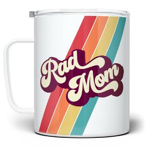Rad Mom Retro Insulated Travel Tumbler Coffee Mug, Mother's Day Gift Cup from Kids, Daughter, Son, Husband (12oz)