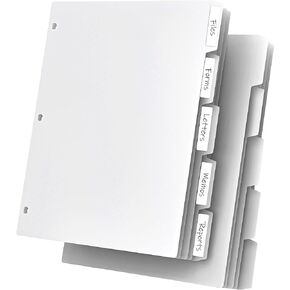 HABGP 10Pcs/2 Set 5 Tab Dividers for 3 Ring Binder, 10 Pcs White 3 Ring Binder Dividers with Tabs, Page Folder Dividers, Plastic File Dividers with Tabs, Three Ring Binder Index Dividers