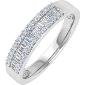 FINEROCK 1/4 Carat Baguette and Round Shape Diamond Wedding Band Ring in 10K Gold