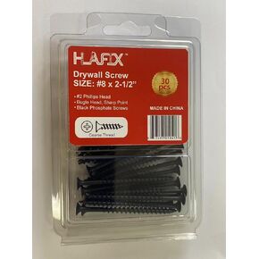 HLAFIX Fastener #8x2-1/2" Drywall Screws 30pcs in Blister Package, Black Phosphate, Phillips Bugle Head Coarse Thread Sharp Point Wood Screw