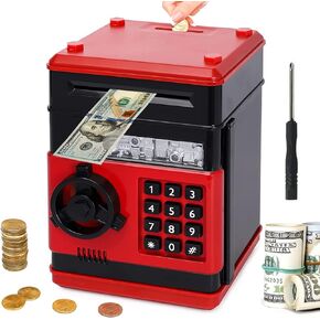 Piggy Bank boalord for Kids, Mini ATM Auto Scroll Paper Coin Bank Money Saving Box with Password, Cashes & Coins Saving Box for Boys and Grils Gifts Toys (Black)