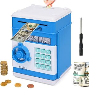 Piggy Bank boalord for Kids, Mini ATM Auto Scroll Paper Coin Bank Money Saving Box with Password, Cashes & Coins Saving Box for Boys and Grils Gifts Toys (Black)