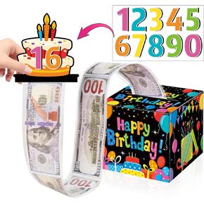 ZOIIWA Birthday Money Box for Cash Gift Happy Birthday Money Gift Box with DIY Cutouts for Kids Party Decoration Colorful Surprise Gift Box for Cash with Pull Out Card for Girls Boys Party Supplies