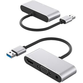 suckoo Replacement USB to HDMI VGA 3.5 Audio Splitter Cable 1 in 2 Out External Graphics Card Compatible Computer Host Laptop usb2.0 External 2 Port hdmi vga TV Monitor Projector Adapter Converter