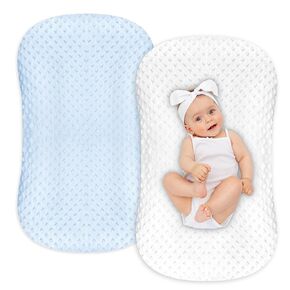 Hooyax Minky Baby Lounger Cover 2 Pack Premium Newborn Lounger Covers, Organic Removable Infant Slipcovers for Baby Nest Lounger, Ultra Soft Snug Fit Infant Lounger Cover for Boys Girls (Blue,White)