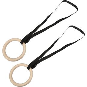 OUKENS Combination Fitness Products Gymnastic Rings, 1 Pair Wooden Gymnastic Rings with Adjustable Buckle Straps 330lbs Capacity for Home Gym