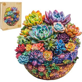 Wooden Puzzles for Adults, Succulent Wooden Jigsaw Puzzles, 100 Piece Puzzles for Adults, Unique Irregular Wood Plant Puzzles, Creative Gifts for Birthday Christmas Halloween Puzzle