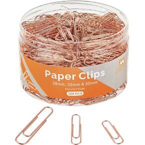 500pcs Rose Gold Paper Clips Assorted Sizes Small, Medium and Large Paperclips for Paperwork Ideal for Home, School and Office Use