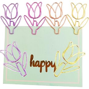 Cute Paper Clips, Colorful Metal Flower Shaped PaperClips, Girls and Women Both Like Office Supplies, Ideal for School, Party, Wedding Decoration, DIY Bookmarks - 20 Pcs with Box (Tulip Flower)