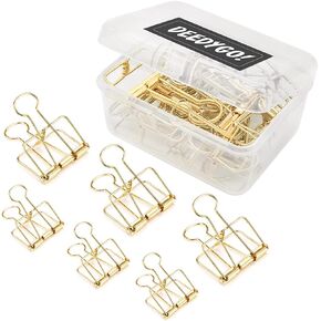20 Pieces Gold Wire Binder Clips Assorted Sizes Stainless Steel Hollow Binder Clips Clamps for Paperwork, Sewing, Crafts, Kids, Teacher, Office School Supplies, Food Packages (10 Medium & 10 Small)
