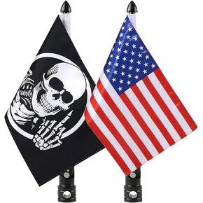 2 Pcs Motorcycle Flagpole Mount Foldable 90° with American Flag and Punk Skull Flag 6x9 Flag Holder Fit for 1/2'' Motorcycle Luggage Rack Harley Davidson Road King Touring Spring Honda Goldwing etc.