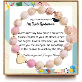 OFGOT7 6th Grade Graduation Gifts, Graduation Gifts for Girls, Heart Pink Charm Bracelet 6th Grade Gifts for Girls, 6th Grade Graduation Gifts for Girls, Adjustable Length from 4-10 inches