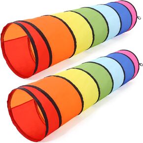 2 Pieces Multicolored Play Tunnel for Kids 6ft Crawl Through Play Tunnel, Tunnel Tent Collapsible Gift for Boy and Girl or Dog Play Tunnel Indoor and Outdoor Game (Classic)