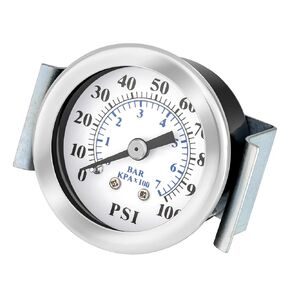MEASUREMAN 0-100psi Center Back Mount Dry Non-Fillable Low Pressure Gauge with Panel Mount U-Clamp, Chrome Case, Brass Internals, 1-1/2" Dial Size, 1/8" Male NPT Connection Size