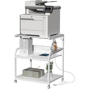 حامل طابعة كبير من VEDECASA مقاس 23.6 × 18.9 × 29.5 بوصة مع محطة شحن، وعربة دوارة ثلاثية الطبقات مع أرفف تخزين قابلة للتعديل، وعجلات لحامل المكتب المنزلي للثلاجة الصغيرة، والماسح الضوئي، والضغط الحراري in Kuwait