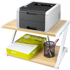 DUNCHATY Wood Printer Stand with Storage Under Desk Shelf Printer Table Stand for Office Storage Organizer, Desktop Stand with Adjustable Anti-Skid Pad, 2 Tier Printer Organizer Stand for Home Office