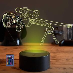 HPBN8 Ltd Optical Illusion 3D Gun Sniper Rifle Night Light USB Powered Touch Switch Remote Control LED Decor 3D Lamp 7/16 Colors Changing Xmas Children Kids Toy Christmas Brithday Gift