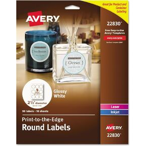 ملصقات مستديرة Avery 22830، 2-1/2 بوصة، 90/PK، أبيض