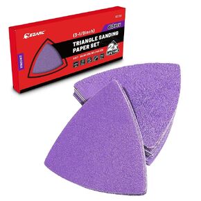 EZARC 60 PCS Zirconia Triangle Sanding Pads, 3-3/4 Inch Hook & Loop 60/80/120/180/ 240/320 Grit Multitool Sandpaper, Fits 3-1/2" and 3-3/4" Oscillating Tool Sanding Pad for Polish Sanding