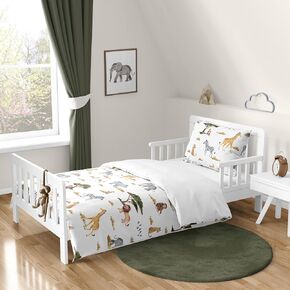 Sweet Jojo Designs Jungle Animals Boy Girl Toddler Kid Bedding Set Childrens 5pc Comforter Hunter Green Yellow Grey Rust Orange Black White Wildlife Safari Animal Elephant Giraffe Lion Monkey Leopard