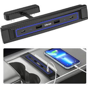 VIJIM Tesla USB Hub for Model Y 2021-2024 Model 3 2021-2023 Center Console, Tesla Model 3/Y Accessories Docking Station, Support USB-C Fast Charging