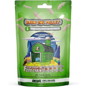 Barn Owl Pellet (Small 1.0-1.5") 1 Pack Kit for Science Teachers and Students Includes Tools & Chart