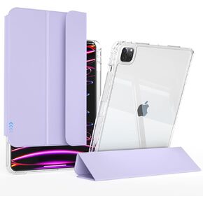 KenKe iPad Pro 5 11 inch 2024 (5th Generation) Case with Pencil Holder, 2 in 1 Sliding Detachable Clear Transparent Back Shell Cover, Support Touch ID & Auto Sleep/Wake for iPad Pro 11 Case, Purple