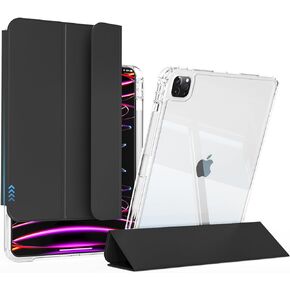 KenKe iPad Air 13 inch 2024 Case with Pencil Holder,Slim Shockproof Trifold Transparent Back Shell,Support Pencil Charging,Support Touch ID & Auto Sleep/Wake for iPad Air 13, Gray