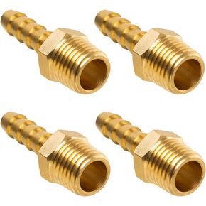 JUWO Brass Hose Barb Fitting, 1/4" Barb x 1/4" NPT Male Pipe Adapter Connector, Ideal for Air, Gas, Fuel, Oil (4-Pack)