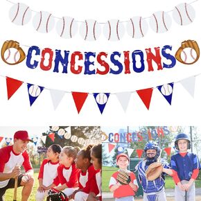 3 Pieces Baseball Garland Baseball Banner Glitter Concessions Banner Baseball Triangle Bunting Pennant Flag Sports Themed Baseball Decorations for Party Favors Baseball Birthday Party Supplies