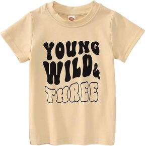 Young Wild and Three Shirt 3 Year Old Birthday Outfit Girl Third Party Tshirt 3rd Birthday Gift Short Sleeve Shirt