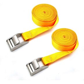 JY-MARINE 12 Foot x 1 inch Tie Down Straps, Heavy Duty Lashing Straps Adjustable Stainless Steel Cam Buckle Tie-Down Straps for Motorcycle, Cargo, Trucks,Trailer,Luggage 2Pack