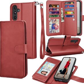 Tekcoo Galaxy A15 5G Cellular Phone Case, PU Leather Wallet, Detachable Magnetic Hard Case, Kickstand, Card Slots [W-Black]