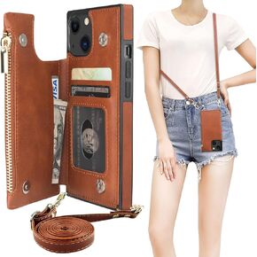 Bocasal Crossbody Wallet Case for iPhone 13 with RFID Blocking Card Slot Holder, Magnetic Flip Folio Purse Case, PU Leather Zipper Handbag with Detachable Lanyard Strap 6.1 Inch 5G (Black)